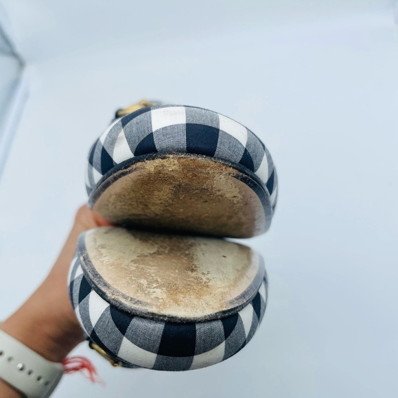 Gucci Shoes Princetown Gold Horsebit Black White Gingham Loafer Mules EU 37 - Picture 8 of 10